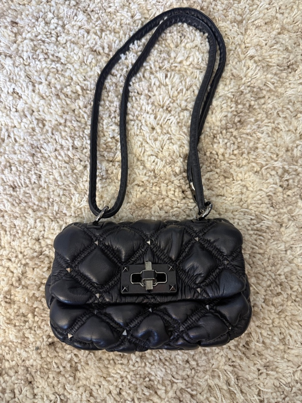 Valentino Black Quilted Crossbody Bag with Turn-Lock